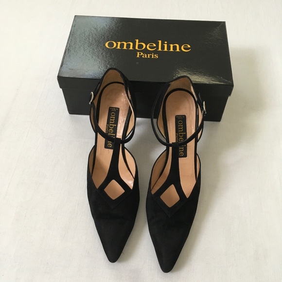 OMBELINE Vintage Suede Formal Evening Heels Black Size 9.5